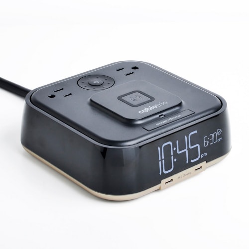 Reloj Despertador de un Solo Día Brandstand CubieTrio 2.0, Carga Inalámbrica, 2 Tomacorrientes, Negro